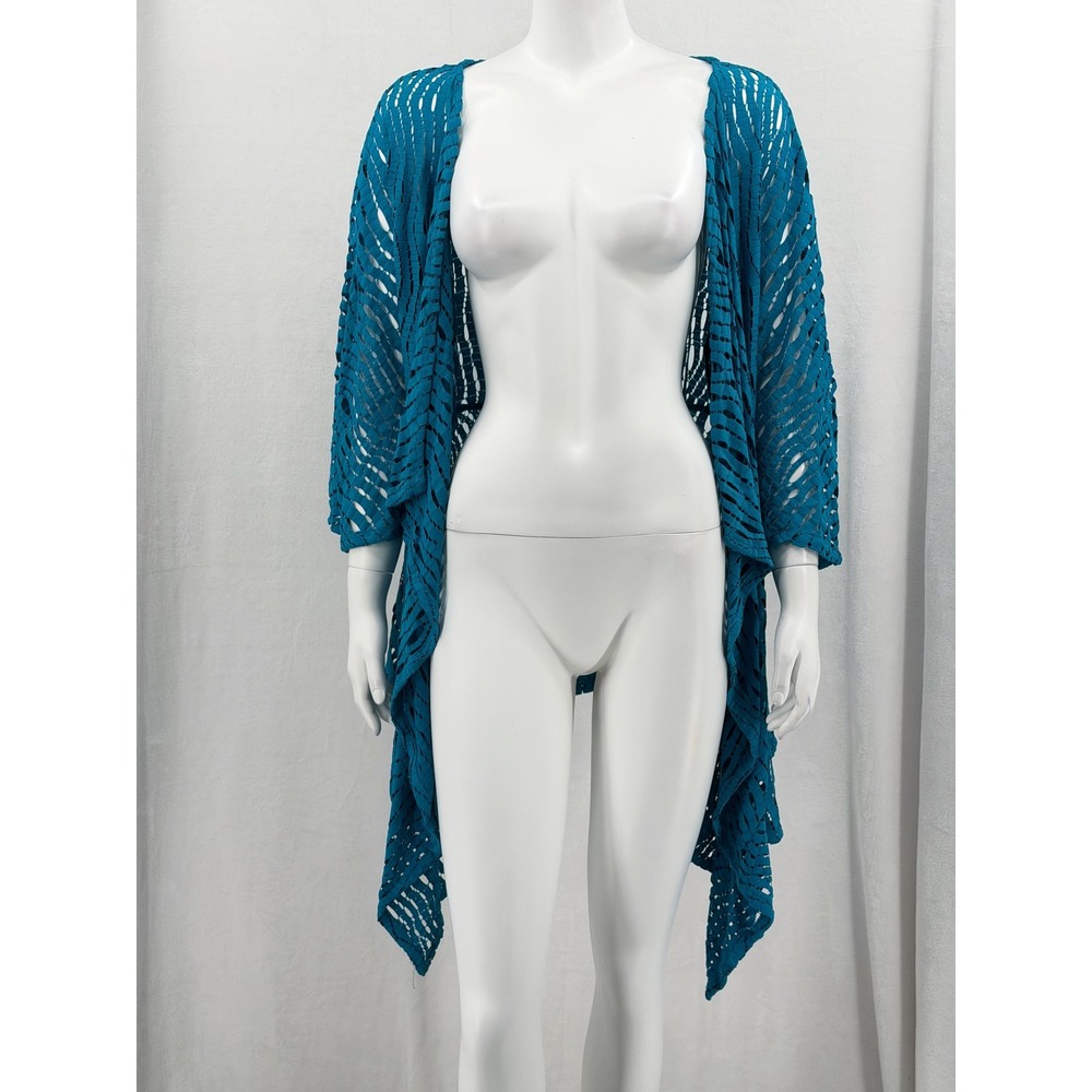 IC by Connie K Topper Women XL Turquoise Open Cardigan Sheer Stretch Boho Summer